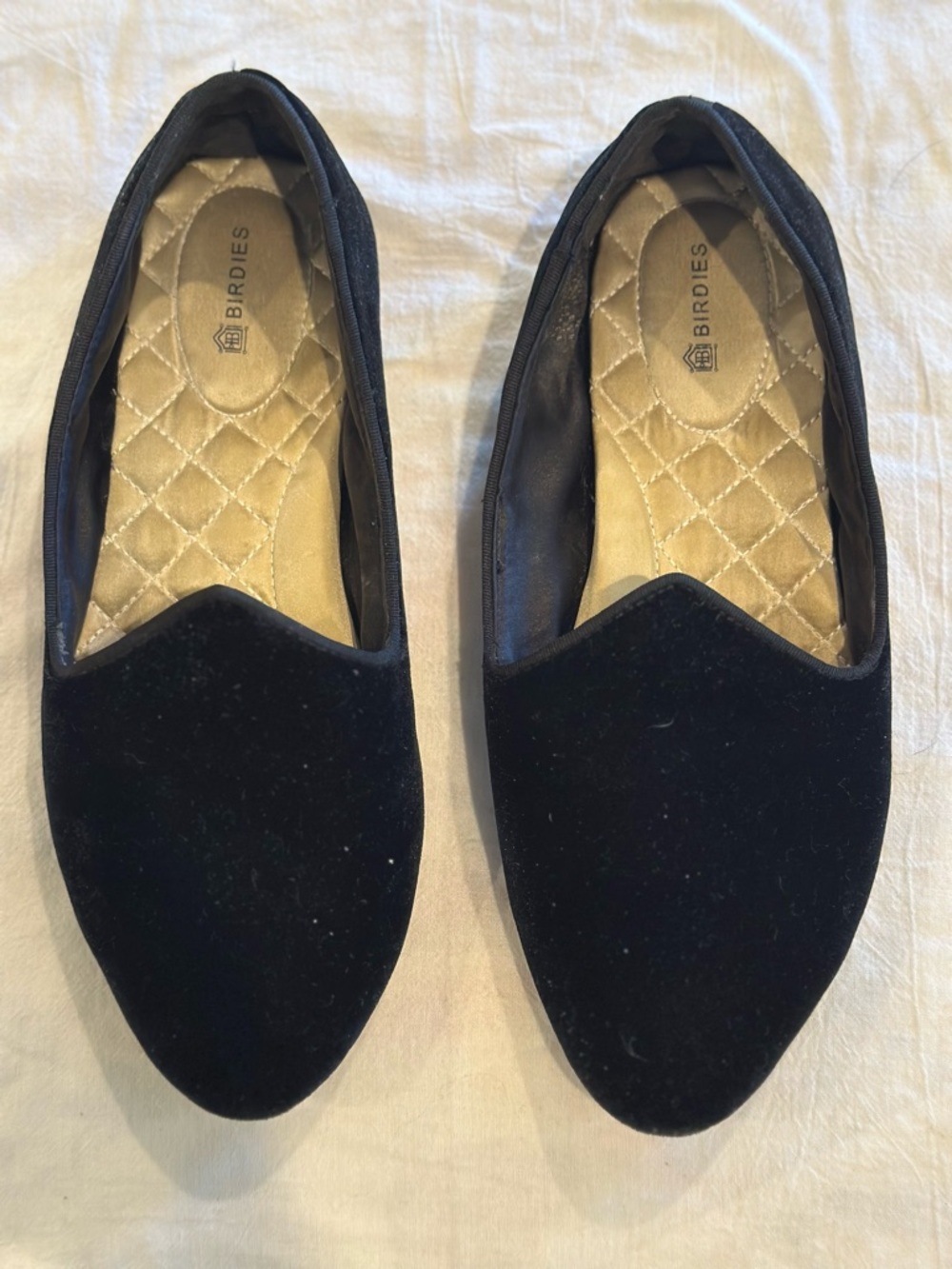 Birdies Black Velvet Pointed Slip-On Flats